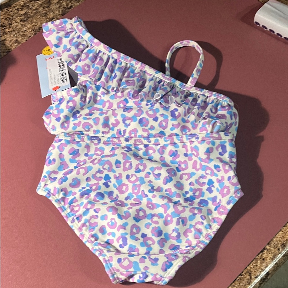 ☀️KIDS SWIMSUIT 👙Cat & Jack One-Shoulder Swimsuit - Purple and Blue Animal Print